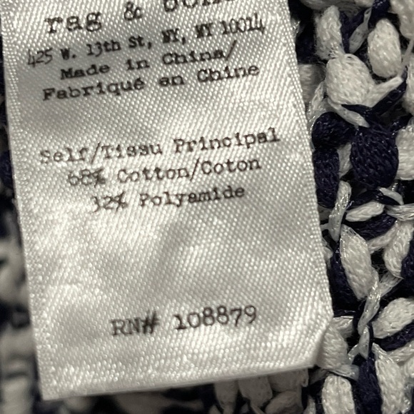 Rag & Bone Marley chuncky knit Cropped Crew Neck Navy blue/white Sweater Sz L - Picture 7 of 7